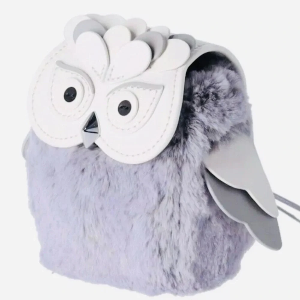 Kate Spade Grey and White Owl Bag charm keychain accessories pouch - NWT